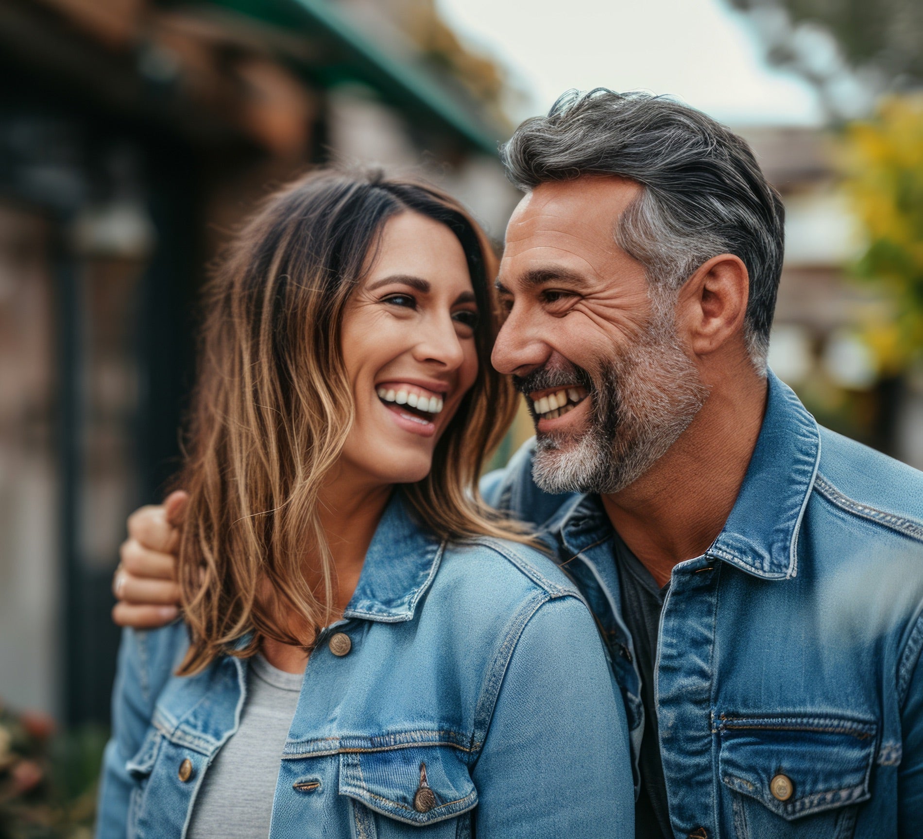 Man and woman laughing